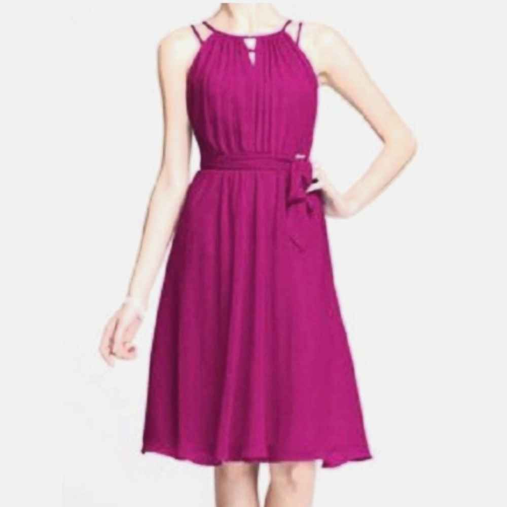 David's Bridal Purple Magenta Beaded Straps Midi Dress Size 4